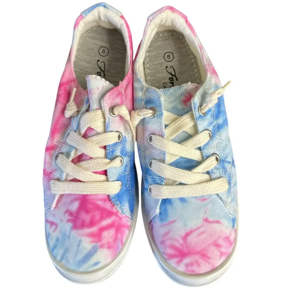 Forever  by Forever Link Tie Dye Womens Sneakers 8 Shoes‎ Pink Blue White NEW